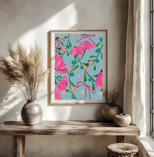Bows & Pink Daisies Print