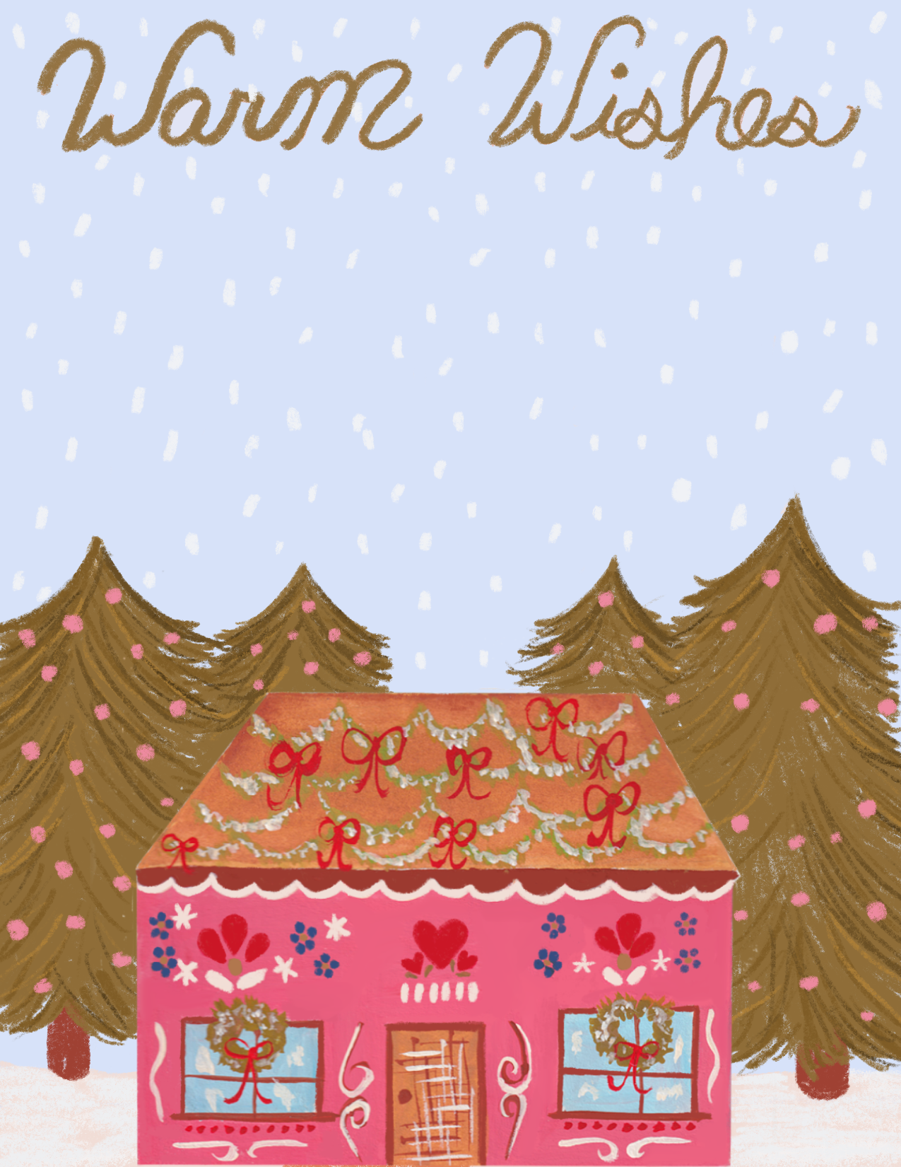 Pink Cottage - Holiday Greeting Card