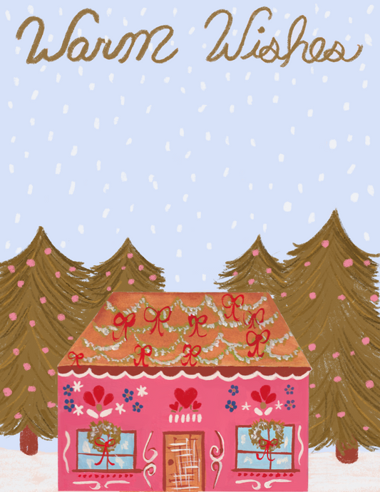 Pink Cottage - Holiday Greeting Card