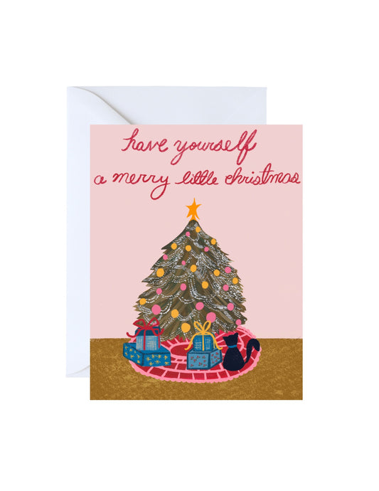 Kitty Under the Tree - Christmas Greeting Card